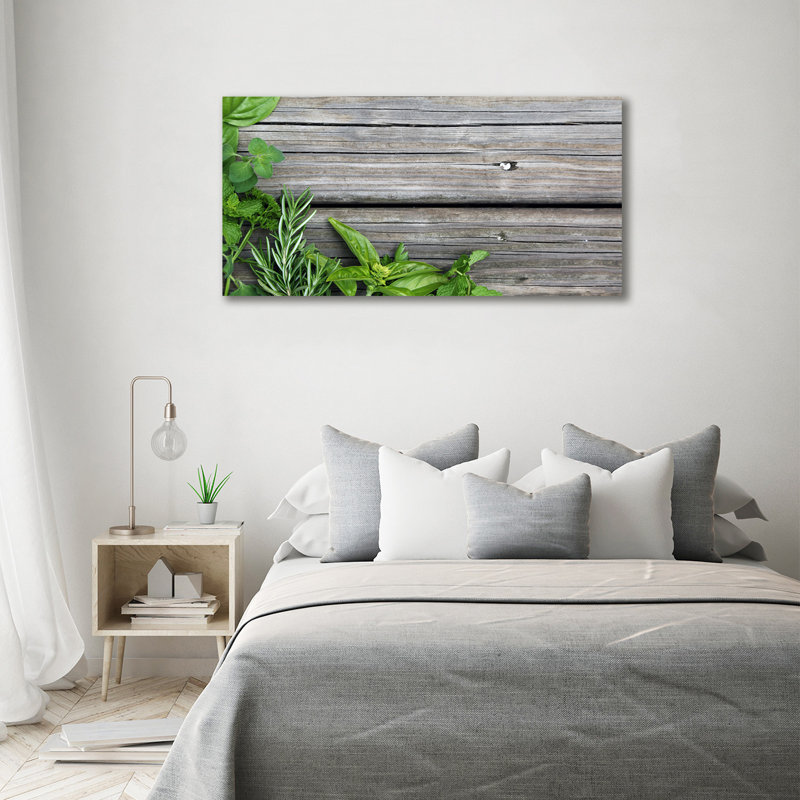 Wooden Background Herbs - Wrapped Canvas Print