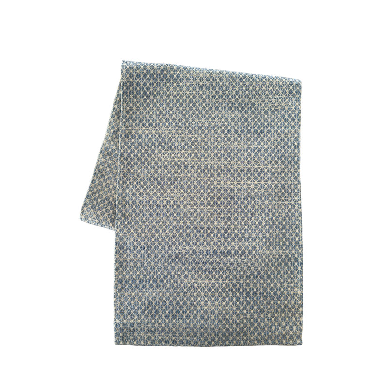 Indigo and Beige Coastal Indoor Outdoor Table Runner