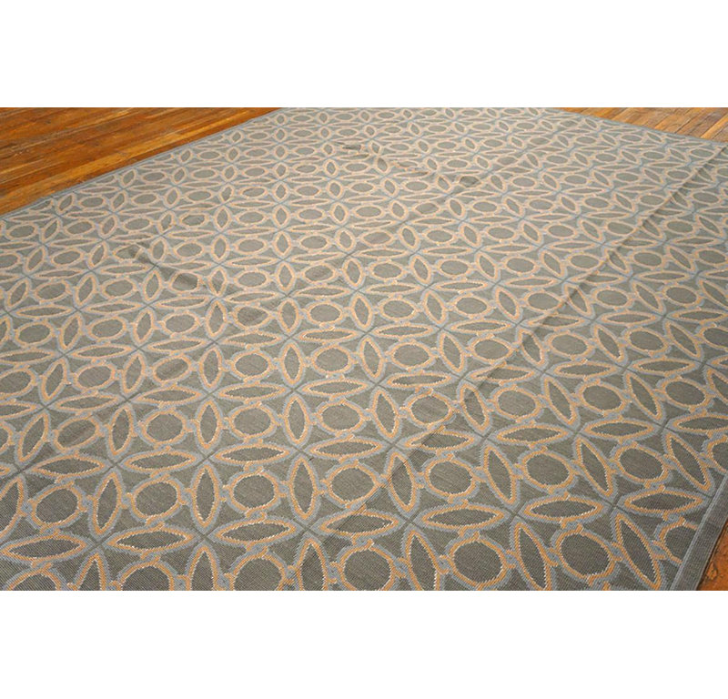 Grand Blue-Orange Circles-Geometric Pattern Needlepoint Flat Weave Rug 9 x 12