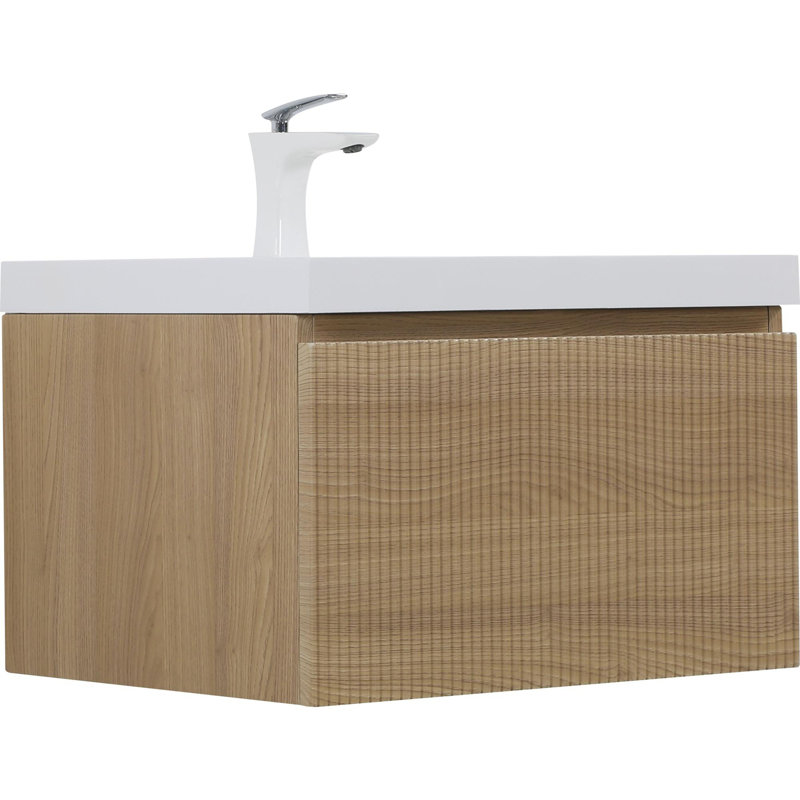 Meuble-lavabo flottant avec lavabo, Chêne naturel, Blanc, 24"