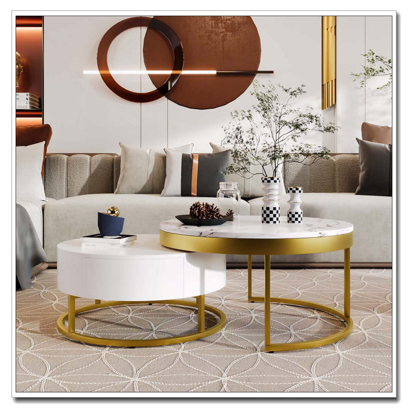 Modern Round Nesting Coffee Table with Drawers