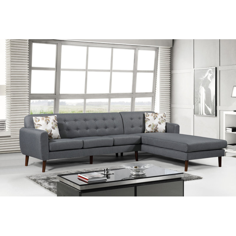 Jayant Upholstered L-Shaped Sectional, Gray, Right Hand Facing