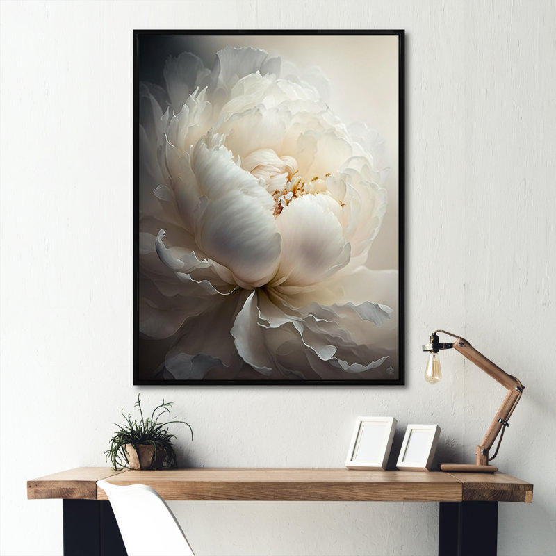 Pivoine fleur VII - pivoines, art mural, H 32 po x l 16 po, Cadre flottant noir