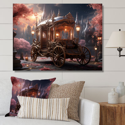 Floral Pink Princess Carriage - Old American Cart Wall Art