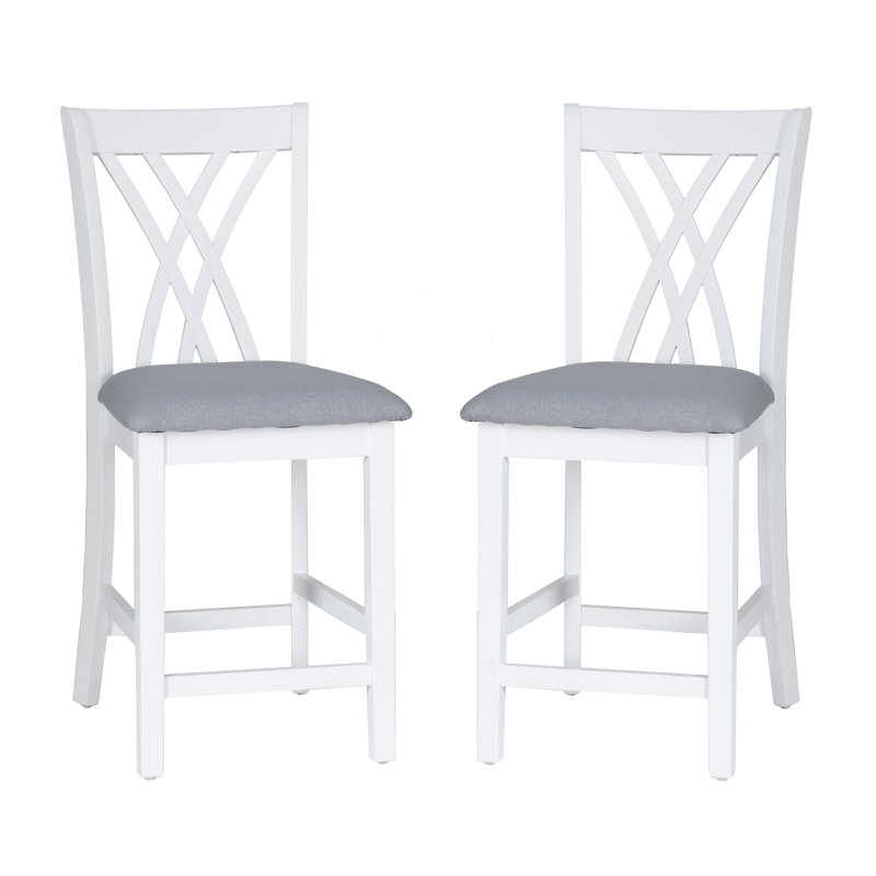 Tabourets de comptoir rembourrés Asherton, Polyester gris / cadre blanc