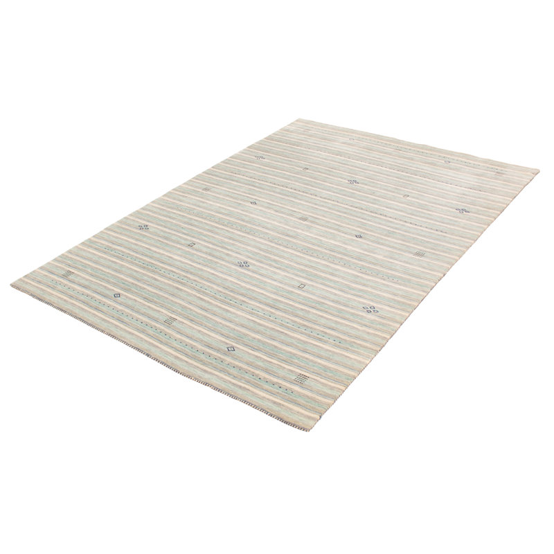 Tapis bleu clair en laine noué à la main de conception unique 6 pi 7 po x 9 pi 10 po New Age