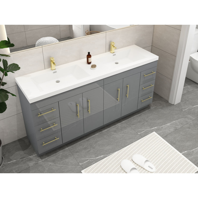 Ensemble de meuble-lavabo double 72 po Romer, Gris lustré, Or