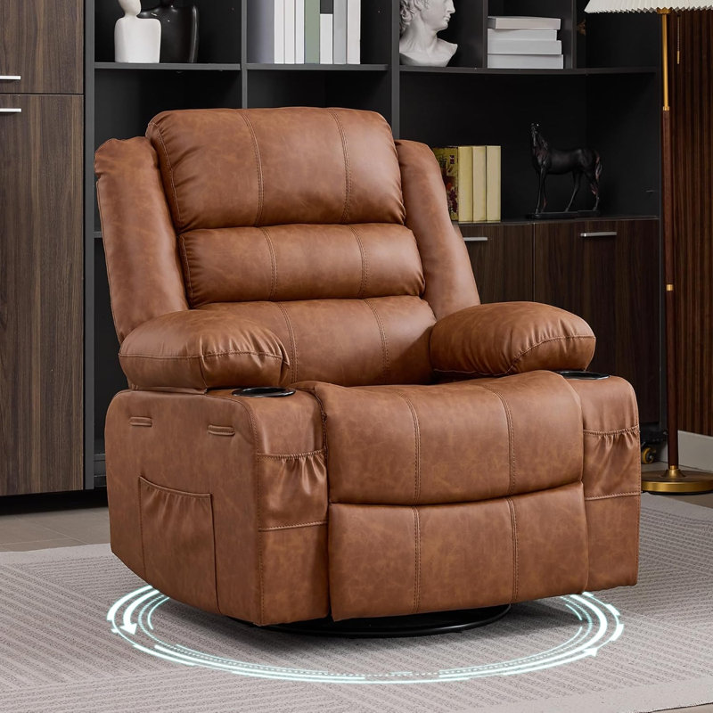 Rocker Recliner Chair for Adults, PU, Black Faux Leather