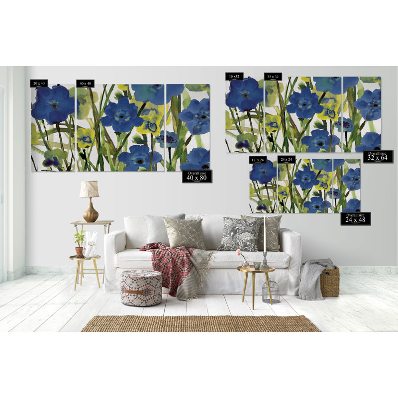 Prélèvement de fleurs-multi-pièces sur toile tendue, H 40 po x l 80 po x P 1,5 po