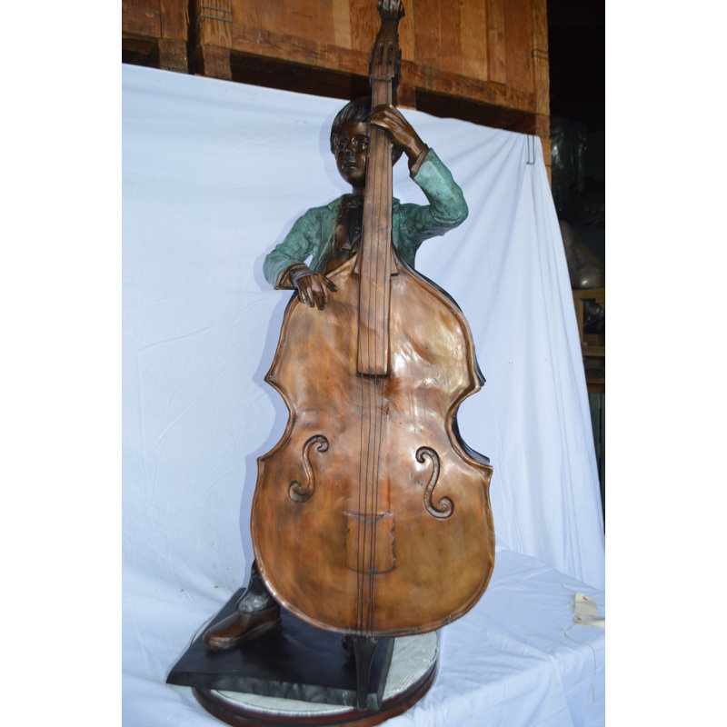 Boy playing cello large bronze statue -  Size: 19"L x 22"W x 59"H.
