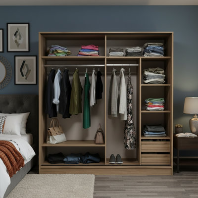 2 Sliding Doors Full Length Wardrobe Cabinet With 2 Drawers by Hokku Designs