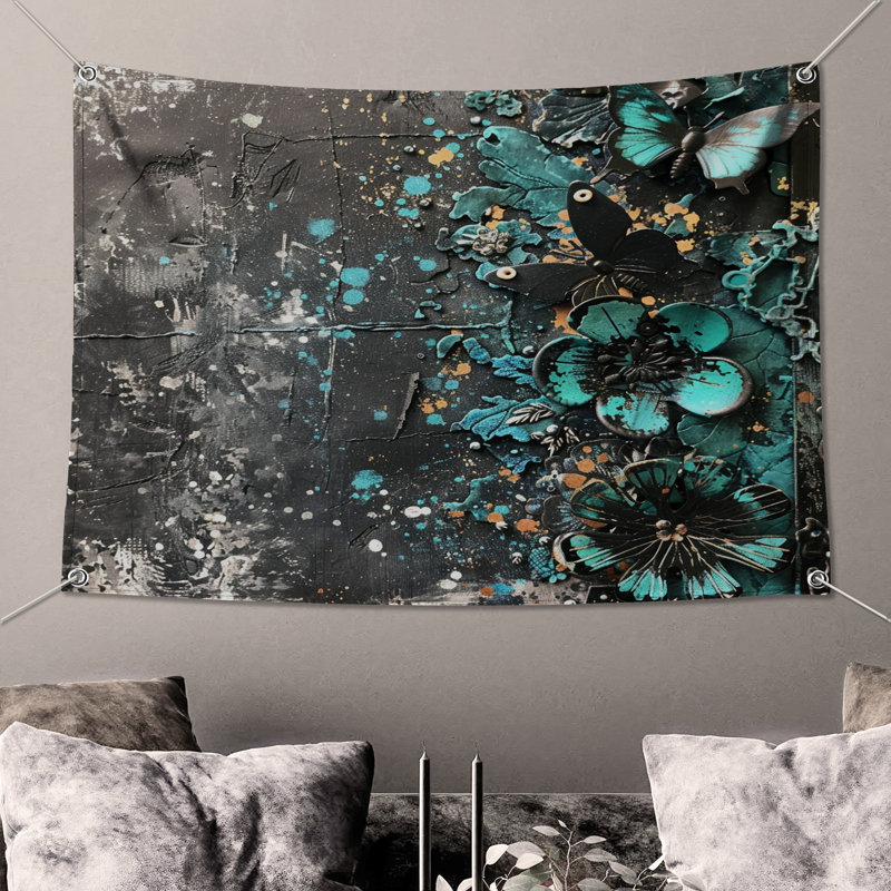 Tapisserie murale papillon - Décoration murale nature, 68in H x80in W with 4 Grommets