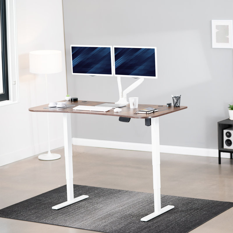 63" x 32" Electric Desk with Touch Screen Memory Controller, 2E1B Series, Vintage Brown/White