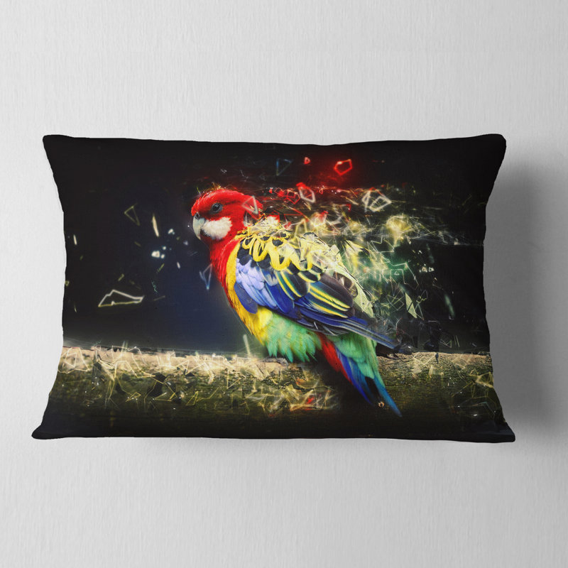 Coussin lombaire perroquet sur une branche à couleur animale