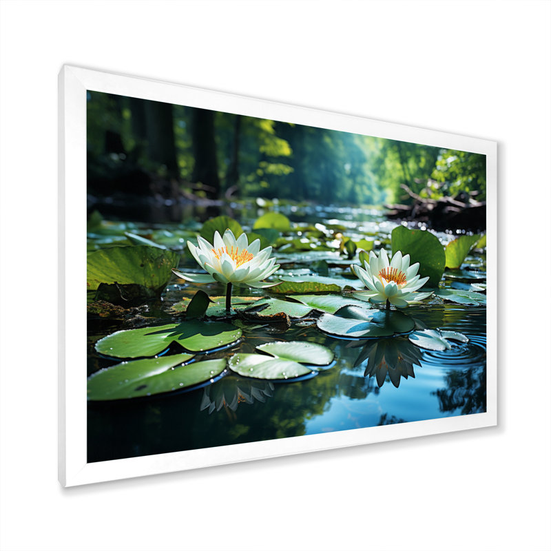 Country Charm Tranquil Pond - Imprimé, H 24 po x l 32 po x P 1 po, Cadre simple blanc