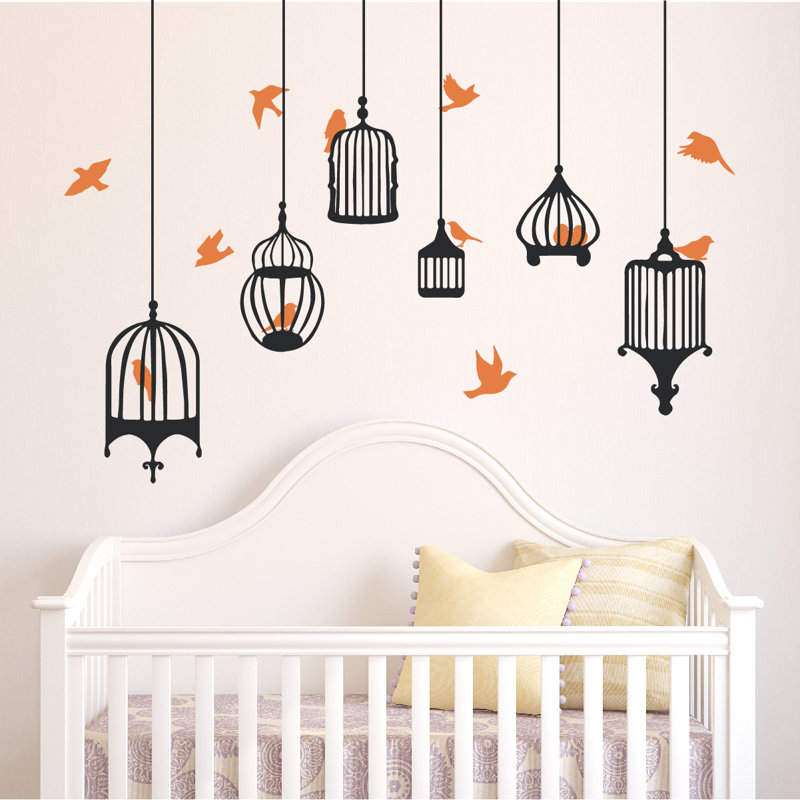 Décalcomanie murale galores oiseau, Orange / Noir, H 48 po x l 58 po x p 0,01 po