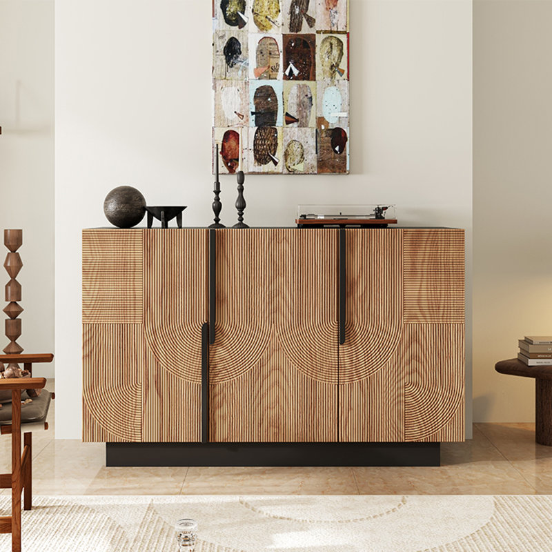 Armoire de rangement moderne avec lignes irrégulières, H 35,43 po x l 55,11 po x P 15,74 po, Bois