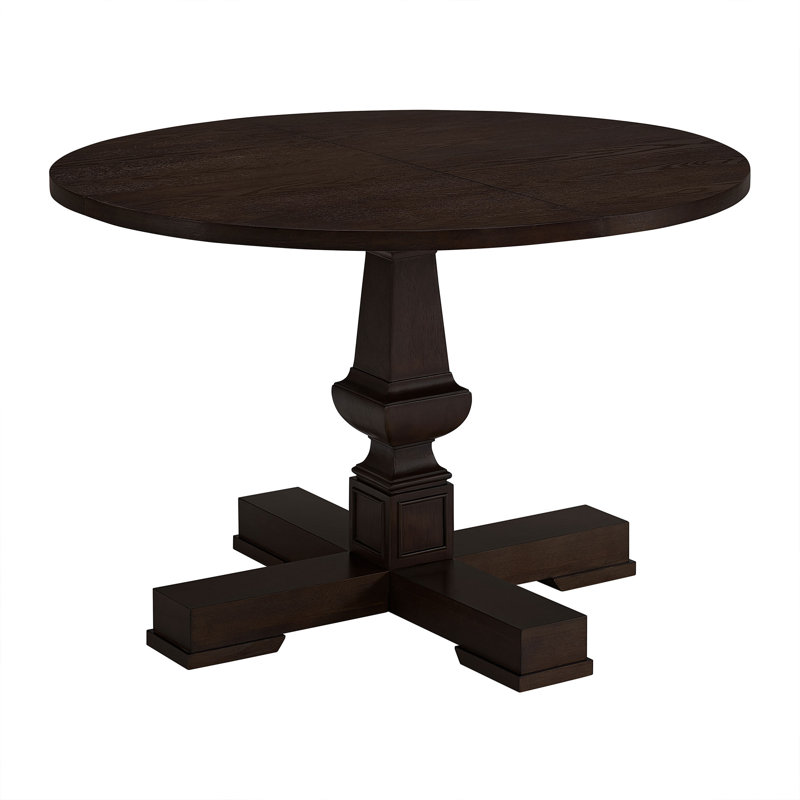  Rumson 44" Modern Farmhouse Pedestal Dining Table, Dark Brown, Brown
