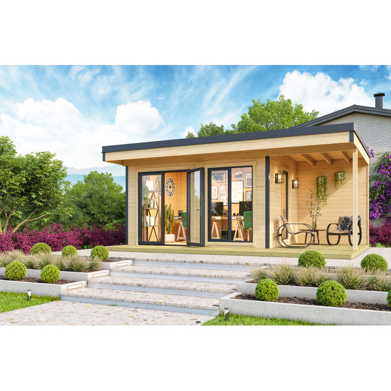 Lasita Domeo 7 - 13.5 x 10 Ft. Premium Log Cabin With Aluminium Doors And Windows (44mm), Brown