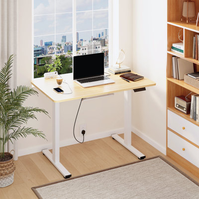 Home Office Height Adjustable Standing Desk With Built-in Power Outlet