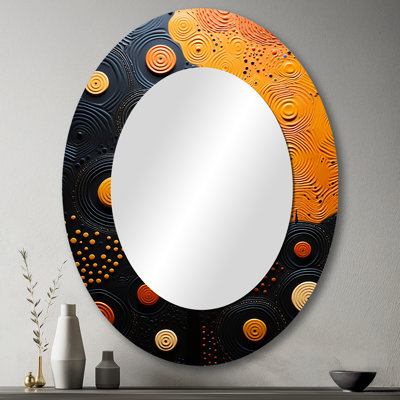 Tribu africain, motifs sacrés IV - miroir tribal africain unique, grand miroir mural orange, impression d'art en métal