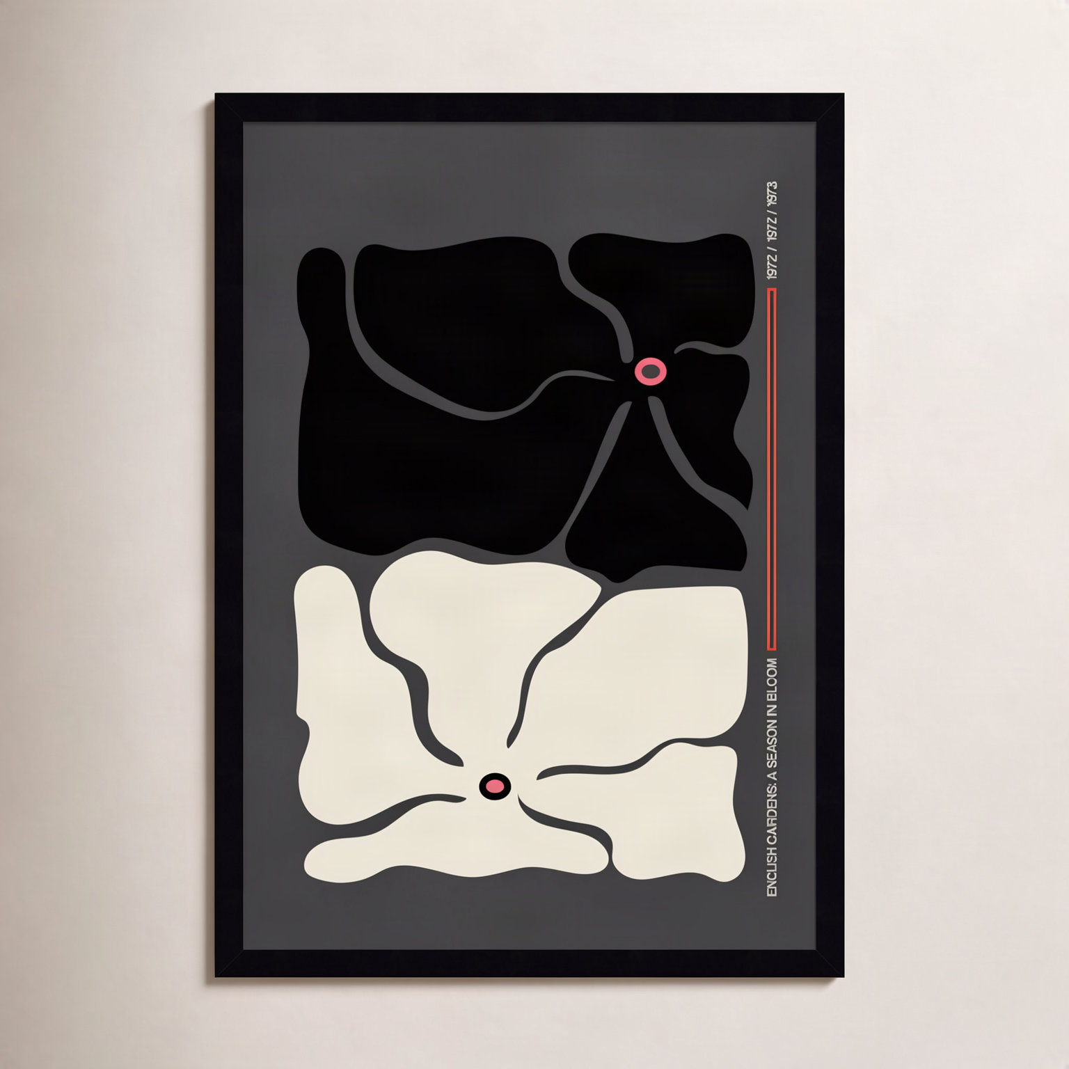 Two by Two Flower Grey Print, Black, 25" H x 18" W x 1" D