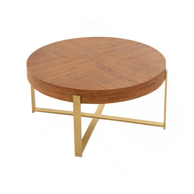Modern Retro Splicing Round Coffee Table, Fir Wood Top With Cross Legs
