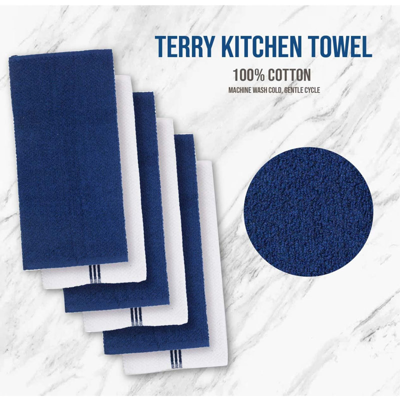 Indigo Cotton Kitchen Towel Set with Silicone Oven Mitts and Pot Holders, 16-Piece