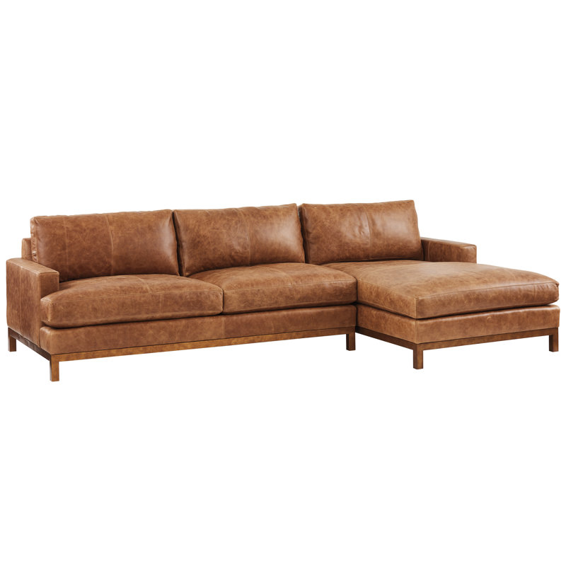 Barclay Butera Upholstery Upholstered L-Shaped Sectional, Right Hand Facing, Light Brown Leather Match, Brown