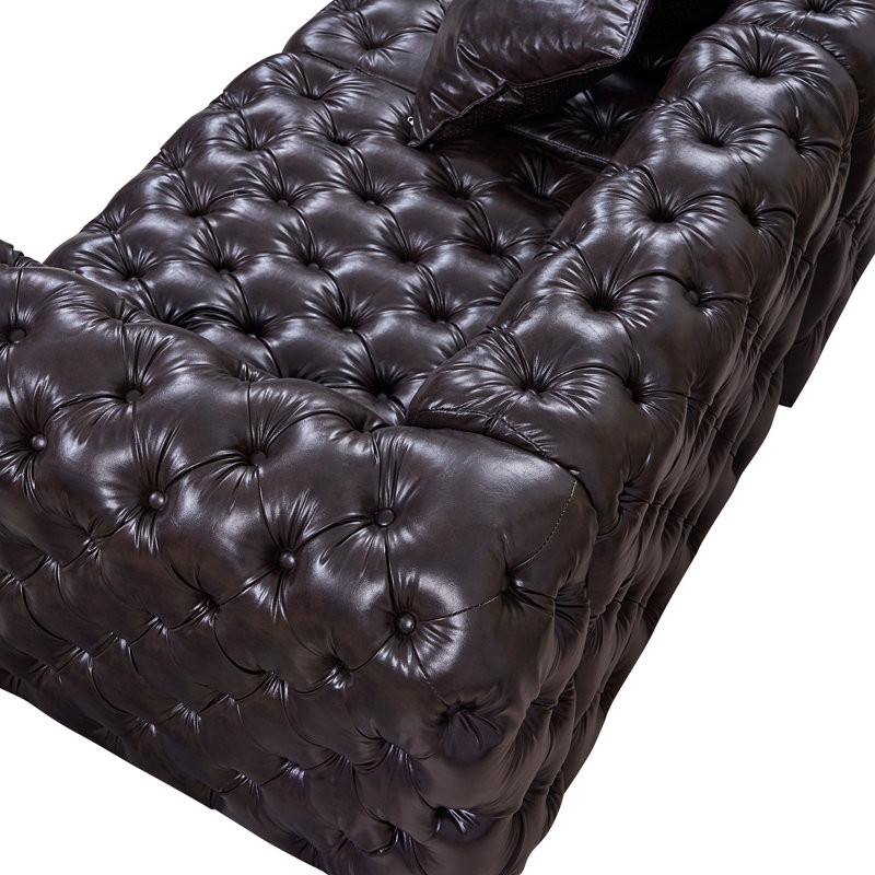 Ensemble de canapé modulaire 134,4 po, canapé modulaire rembourré en similicuir 4 places avec conception touffetée à la main pure, 2 repose-pieds et 4 coussins, combinaison multiple pour le salon, brun foncé