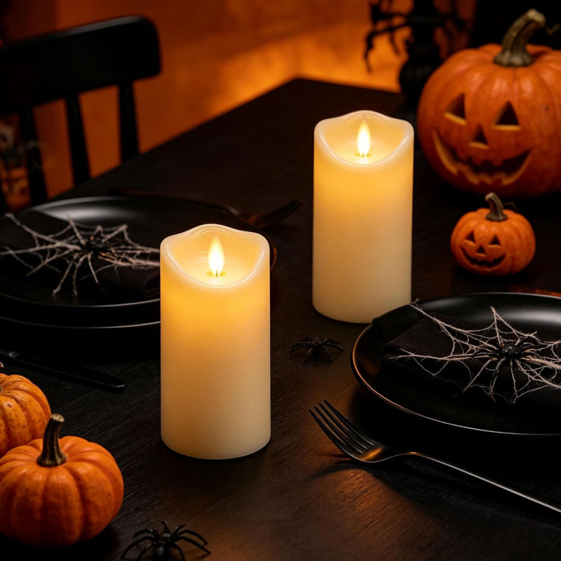 Outdoor LED Candle Lights, Flickering LED Candles, Battery-Powered Candles with Remote Control and Timer Function, Ivory White Plastic, 7.5cm x 15cm, Set of 2