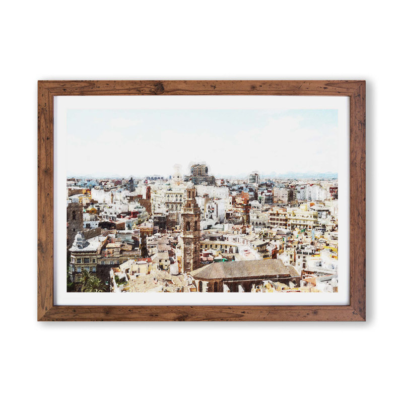 The Valencia Skyline In Spain - Single Picture Frame Painting, Walnut, 45cm H x 63cm W x 2cm D