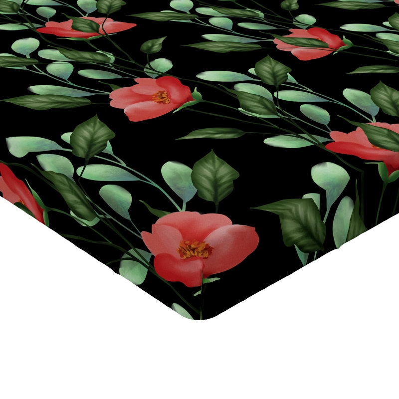Drap-housse Ambesonne, Corail foncé / motif floral vert fougère 3, Drap-housse de taille simple