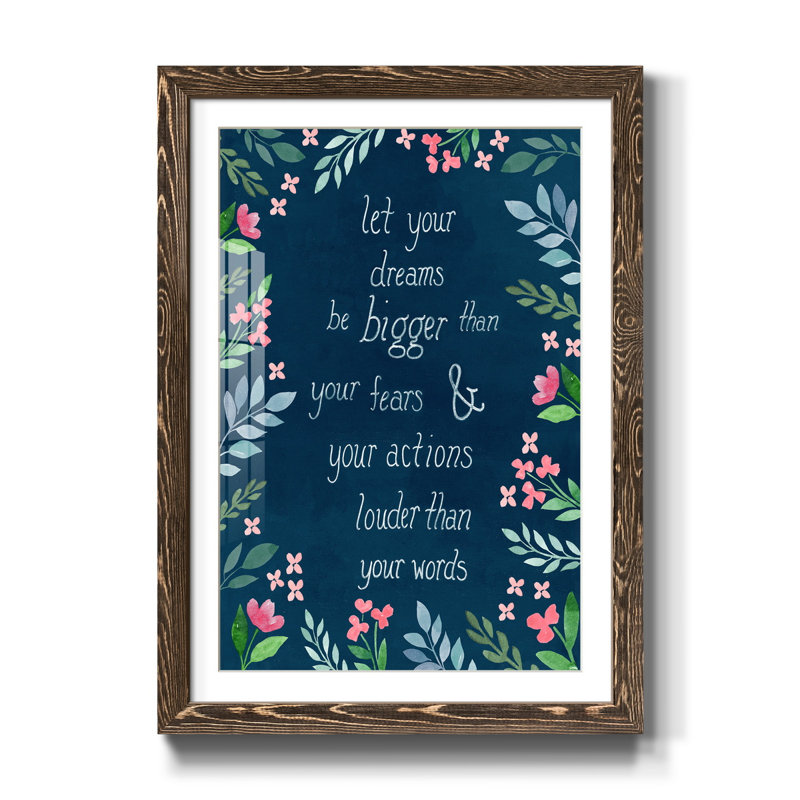 Let Your Dreams Be - Reproduction d'art textuel sur papier encadré, H 31,5 po x l 23,5 po x P 1,5 po, Noyer