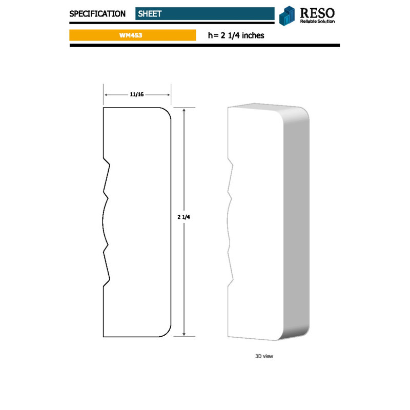 H 2,25 po x l 99 po x P 0,68 po moulé en pin assemblé à la main 1 pièce, 8 pièces au total