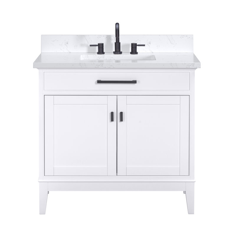 Madison 36" Single Bathroom Vanity with Carrara Marble Top, White, Cala White