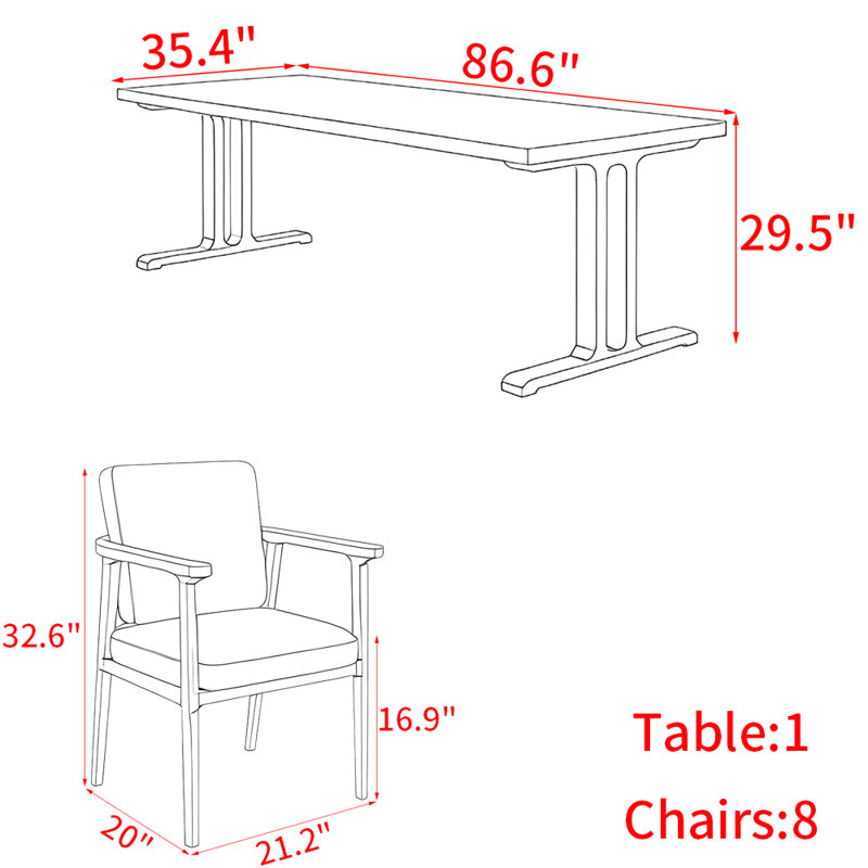 Simple light luxury solid wood table set, 29.5”H x 86.6”L x 35.4”W