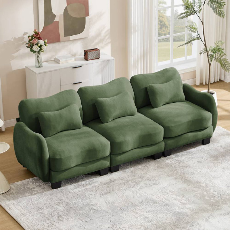 Chenille  Three-Seater Sofa (Green)