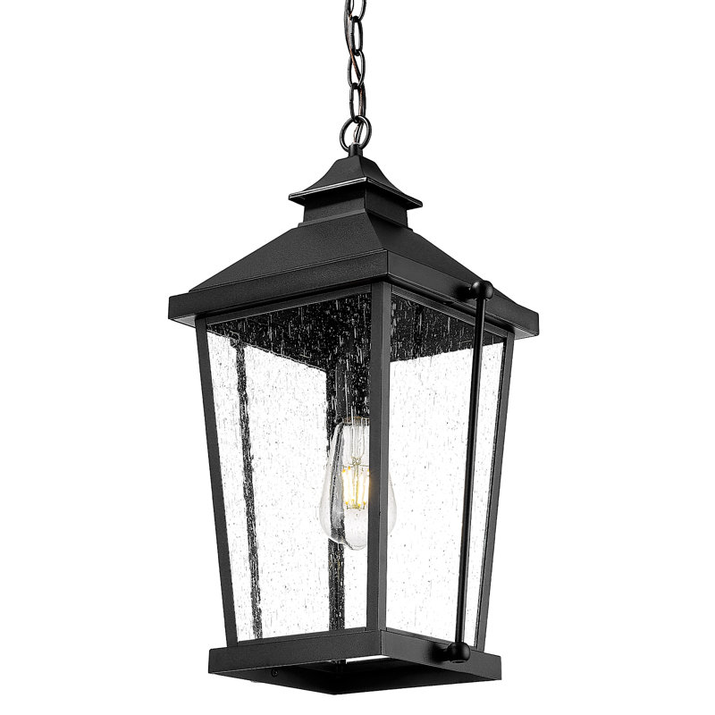 20 Inch Outdoor Hanging Light Die-Cast Aluminum Seeded Glass Black Finish