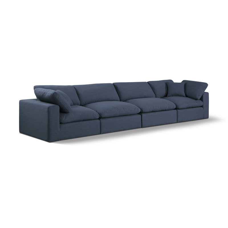Hollynd 158" Linen Modular Sofa, Navy Linen Textured Fabric