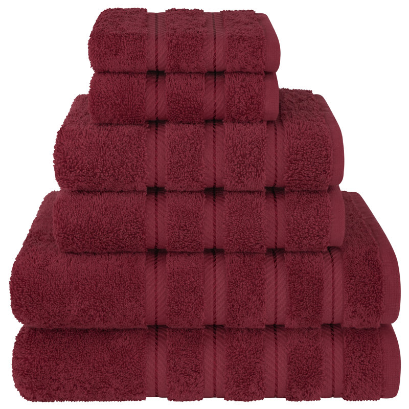100% Cotton Premium Turkish Bath Towel Set, 6 Piece Super Soft and Absorbent Darcelle Collection, Burgundy Red