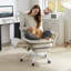 Chaise de bureau croisée beige en velours avec accoudoirs rabattables et repose-pieds-121632996-121632999