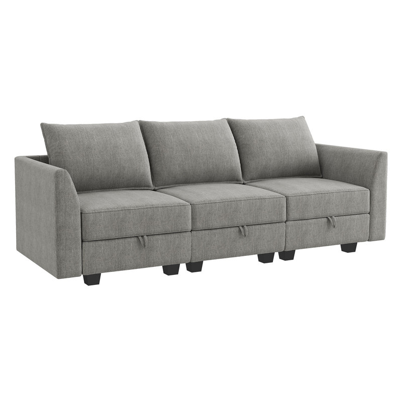 3-Seater Modular Sectional Sofa Couch With Storage Seats, Grey