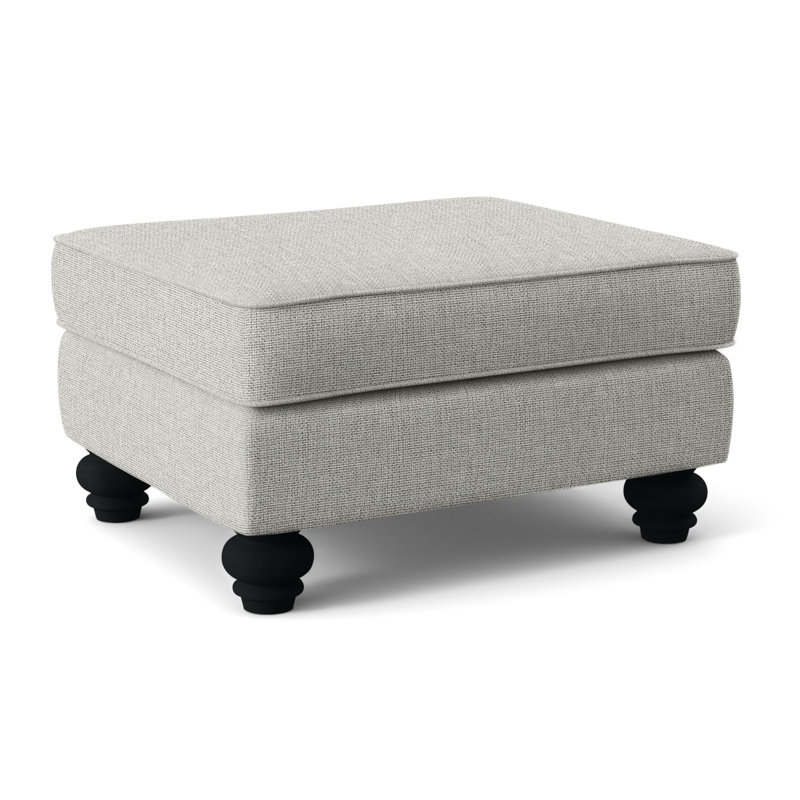 Lowell Upholstered Ottoman, Black Finish, Light Blue and White Stripe; 0256-54