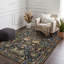 Flatweave Area Rug，Black retro floral rug-219299603