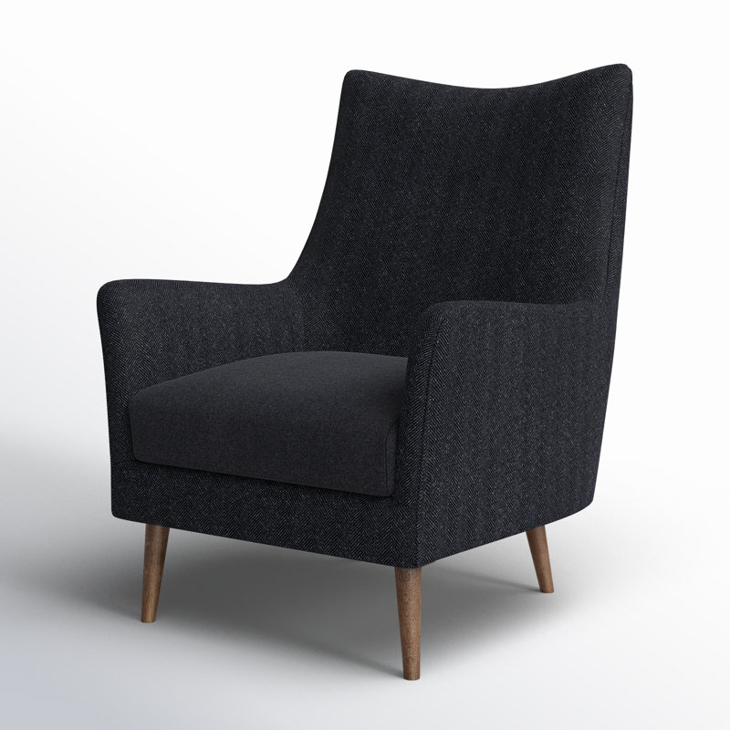 Fauteuil à oreilles Kronos, Mélange de laine gris anthracite à chevrons