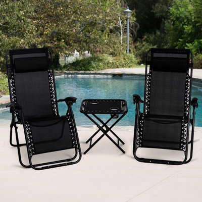 Outdoor 3 Pieces Folding Portable Reclining Lounge Chairs Table Set by Arlmont & Co.