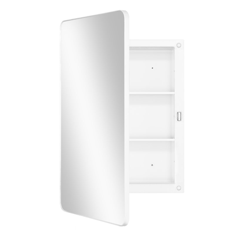  16X24 Inch White Surface Mount Or Recessed Medicine Cabinet With Round Corner Mirror And Adjustable Shelves, White