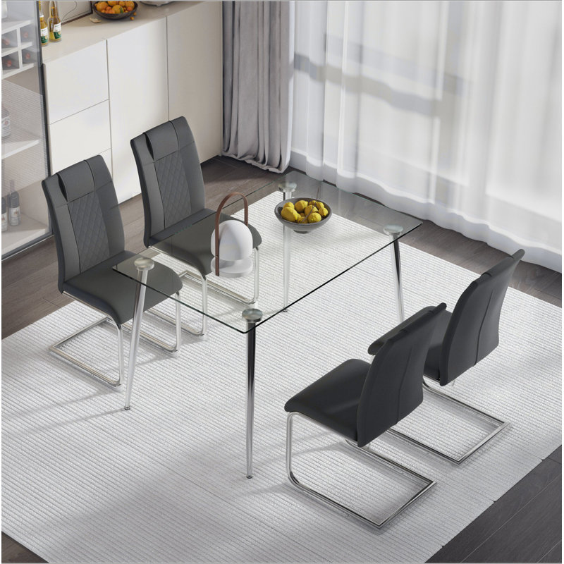Ensemble de table et de chaises: table de salle à manger en verre, ensemble de chaises de salle à manger, 4 chaises de salle à manger grises et 1 table de salle à manger. Dimensions de la table: l 51 po x P 31,5 po x H 30 po. H1151S00428