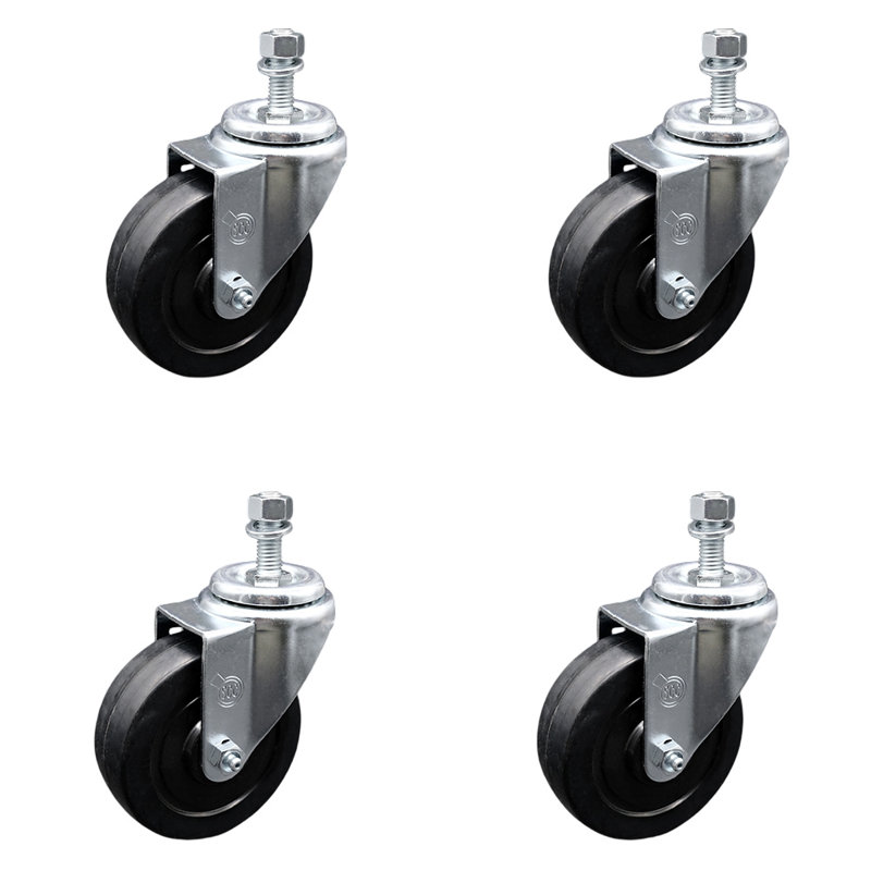Rubber 3/8 Inch Threaded Stem Caster Set 2 Brakes SCC